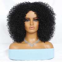 Pruik afro kleine spiraalkrullen schouderlang model 1037 zwart