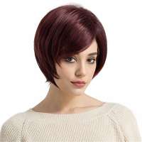 Pruik pittig kort pixie model in wijnrode kleur