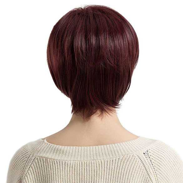 Pruik pittig kort pixie model in wijnrode kleur