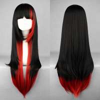 Gothic Halloween Vampier Carnaval pruik lang steil haar zwart rood