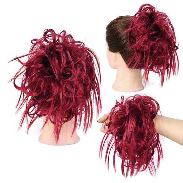 AANBIEDING : Warrige haar scrunchie met elastiek wijnrood