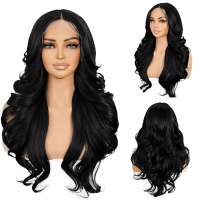 Lace front pruik lang zwart haar met slagen model Karli