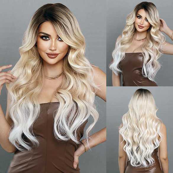 Swiss lace front pruik lang haar blondmix mix model Bora