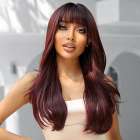 Pruik wijnrood lang haar in laagjes model 8074