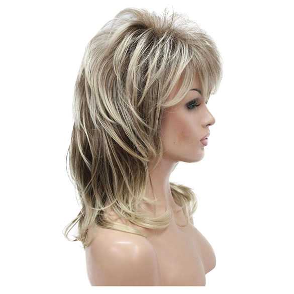 Stoere pruik halflang haar in laagjes blondmix kleur R10-26