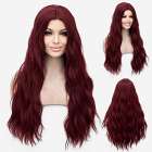 Pruik lang haar met golfjes in wijnrood zonder pony