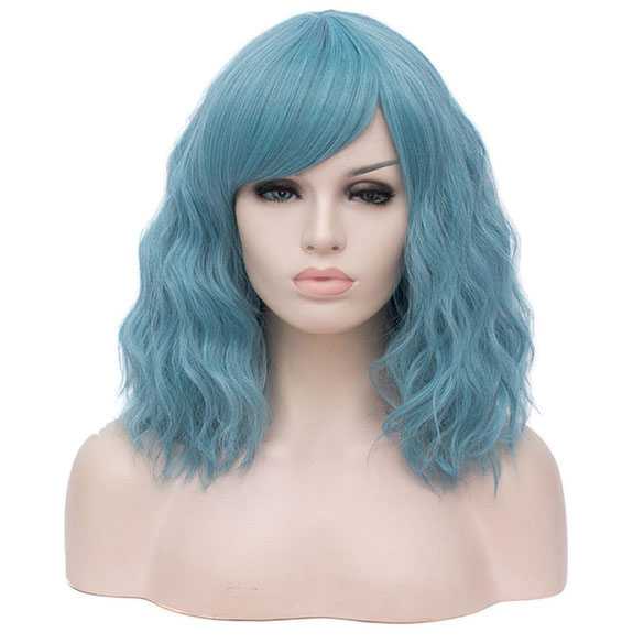 Carnaval pruik bohemian blauwmix schouderlang haar met golfjes