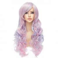 Lolita pruik lang haar pastel-roze en blauw met krullen