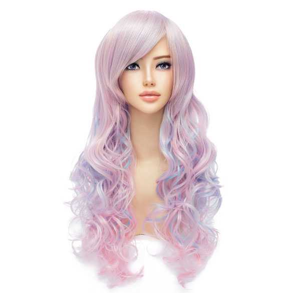 Lolita pruik lang haar pastel-roze en blauw met krullen