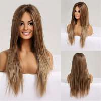 Swiss lace pruik lang steil blond haar zonder pony 66027