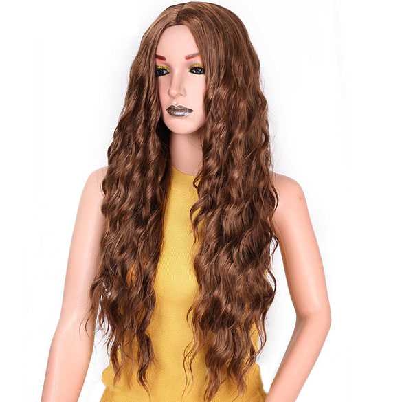 Pruik zeer lang lichtbruin golvend haar model zonder pony