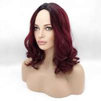 Pruik halflang wijnrood haar bob model met krullen (B-keuze!)