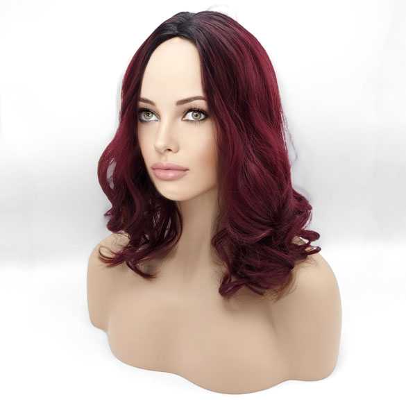 CARNAVAL pruik halflang wijnrood haar bob model (B-keuze!)