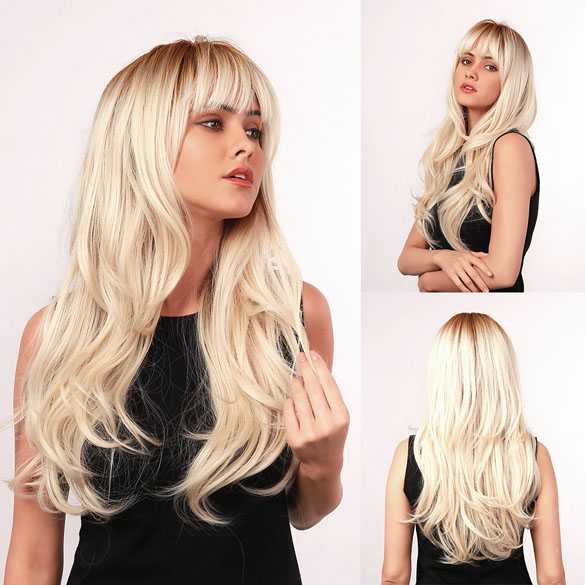 Pruik lang witblond haar met slagen model 6016