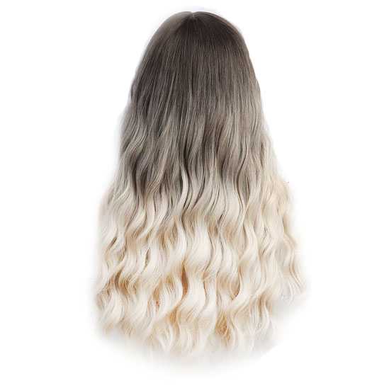 Ombre pruik lang golvend haar met kleurverloop bruin naar witblond