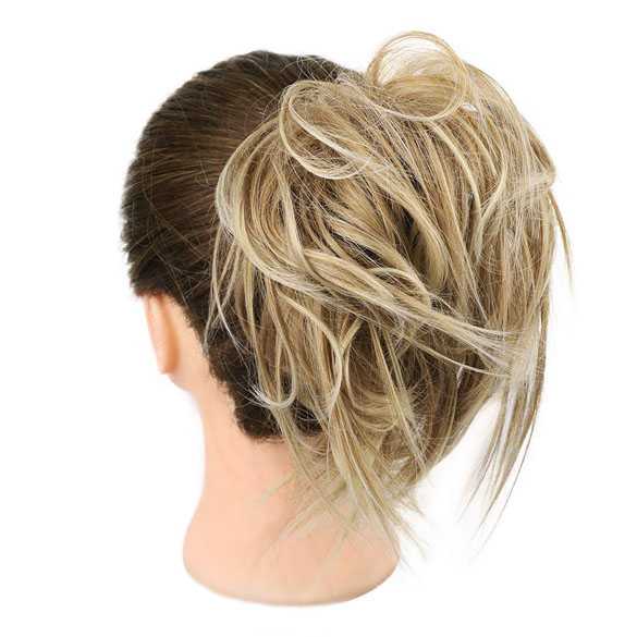 Warrige haar scrunchie met elastiek blondmix kleur 27-613