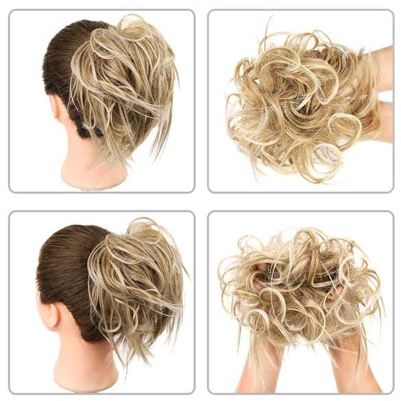 Warrige haar scrunchie met elastiek blondmix kleur 27-613