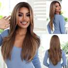 Luxe pruik lang steil haar in lichtbruinmix zonder pony Taissa Luxe pruik lang steil haar in lichtbruinmix zonder pony Taissa