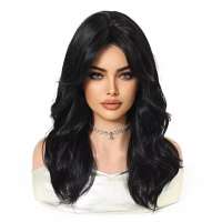 Pruik zwart halflang haar in laagjes met pony