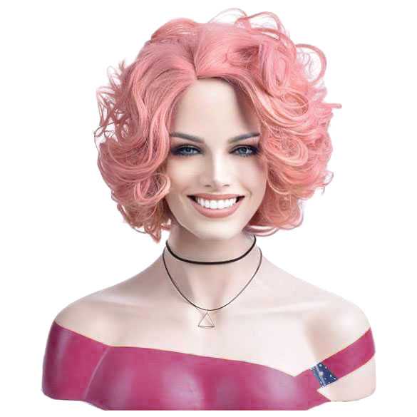 Pruik roze kort krullend haar mooi volume