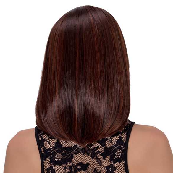 Mooie pruik bob model kastanjebruin met highlights