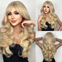 Pruik met goudblond lang krullend haar en pony model 047