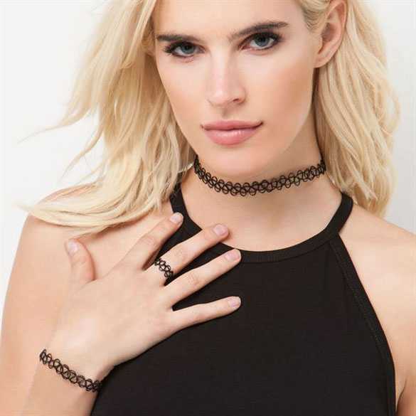 Tattoo choker set 3-delig zwart