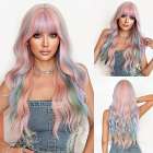 Luxe pruik pastel multi color lang haar met pony