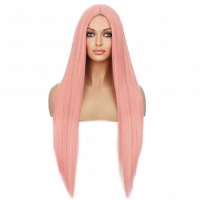 SALE Luxe pruik lang steil haar zonder pony kleur Peach Pink