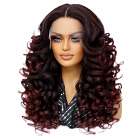 Luxe lace front pruik met superzachte krullen wijnrood mix