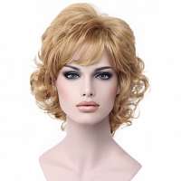 Moderne pruik kort krullend haar goudblond kleur 24B