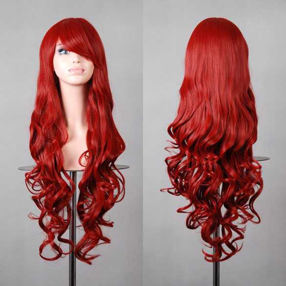 Cosplay pruik lang donkerrood haar met slagen