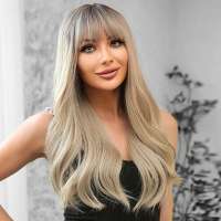 Pruik lang blond haar met grove slagen en donkere roots Bella