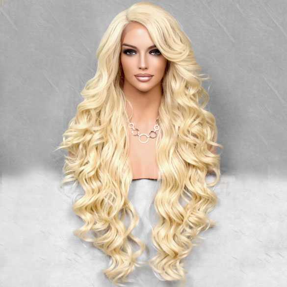 Lace pruik lichtblond lang haar zonder pony model Primrose