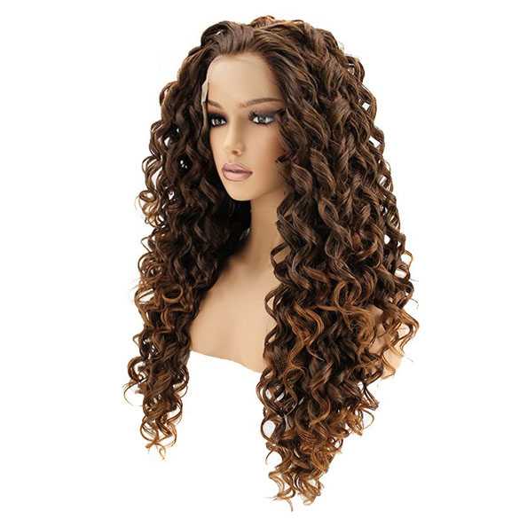 Lace front pruik lang krullend haar model Latina