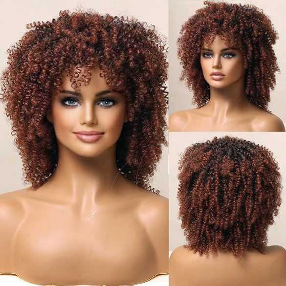Pruik afro kroes schouderlang haar met mini spiraalkrullen