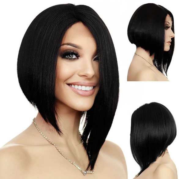 Lace front pruik schuin bob model Virginia kleur 1B