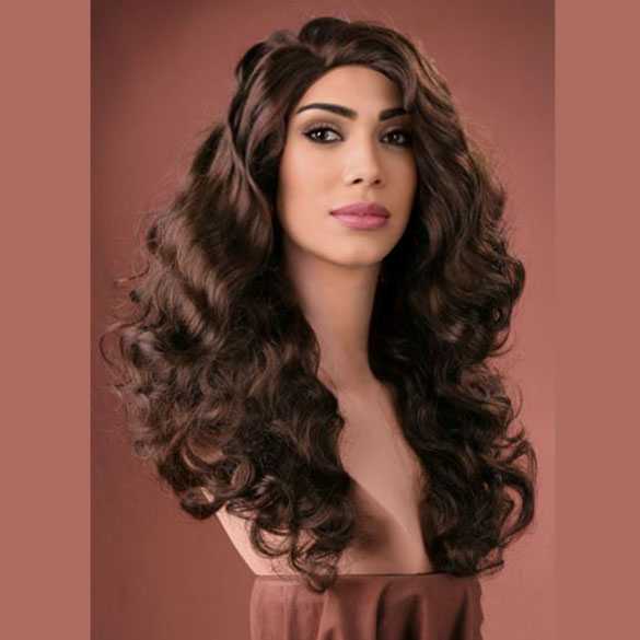SALE Luxe Weelderige drag pruik bruin met slagen model Scarlet kleur 6