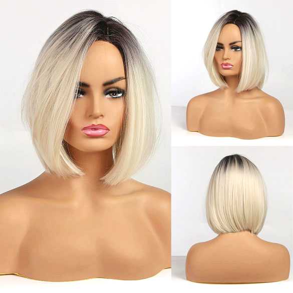 Pruik witblond bob model met donkere roots model 168