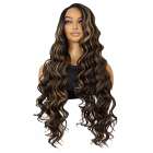 Luxe swiss lace pruik zeer lang donkerbruin haar met grove slagen Nona