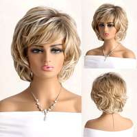 Pruik kort haar met slagen goudblond lichtblond mix