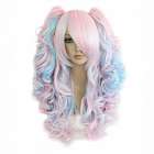 Lolita pruik roze blauw lang haar met krullen en 2 staarten