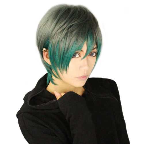 Punk Gothic Harajuku Anime pruik kort grijs groen in laagjes