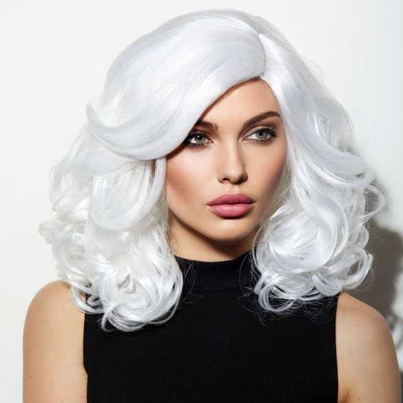 Witte lace front Diva / Drag pruik groot volume Reagan Snow
