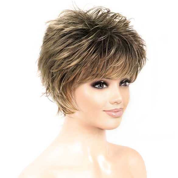 Pruik pixie haarstijl kort in laagjes met highlights