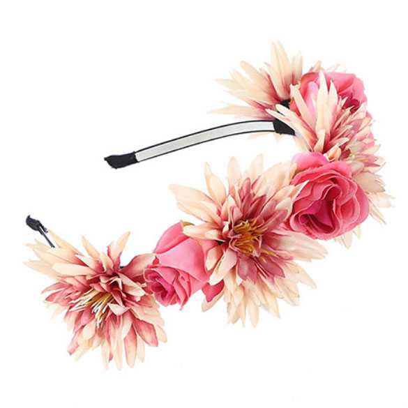 Hippie bloemen diadeem / haarband roze - vanille / framboos