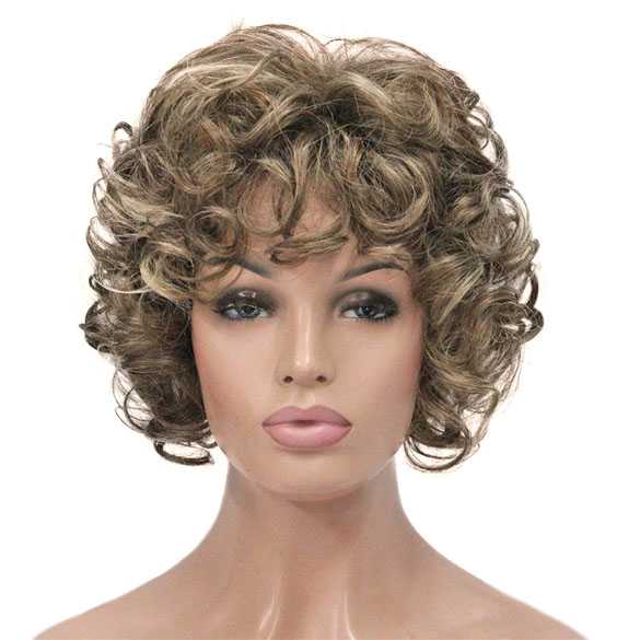 Mooie pruik met krullen korte coupe as blond / bruinmix