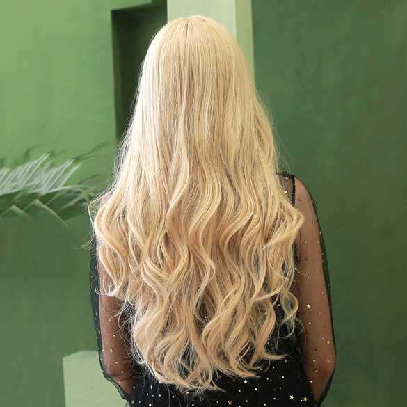 Pruik blond lang haar met slagen en pony