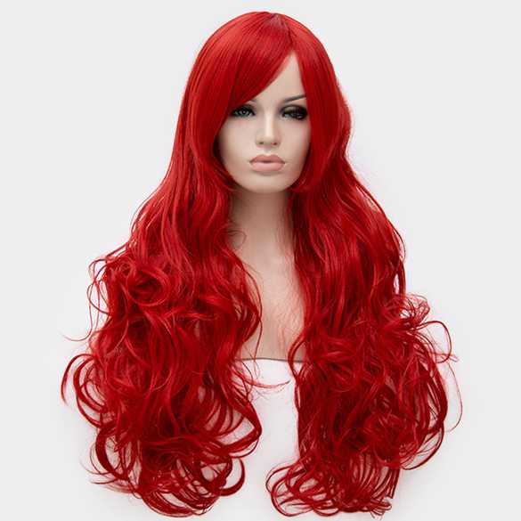 Luxe pruik rood lang haar met krullen