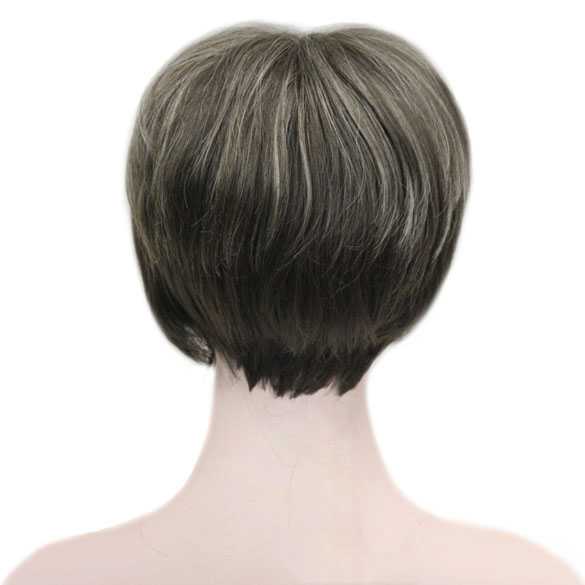 Trendy pruik kort haar in laagjes lichtbruin met highlights